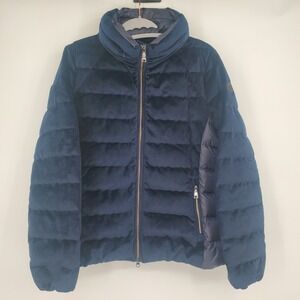 Adhoc Large Navy Velvet Quilted Puffer Jacket Front Zip Front Womens Italy